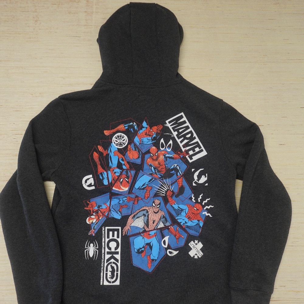 Mens Marvel x Ecko Unltd Spider-Man Hoodie – Graphic Pullover, Dark Gray, Size S